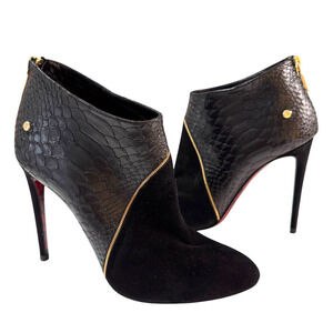 Cesare Paciotti Black Snake Leather & Suede Stiletto Heel Ankle Boots L37/R38